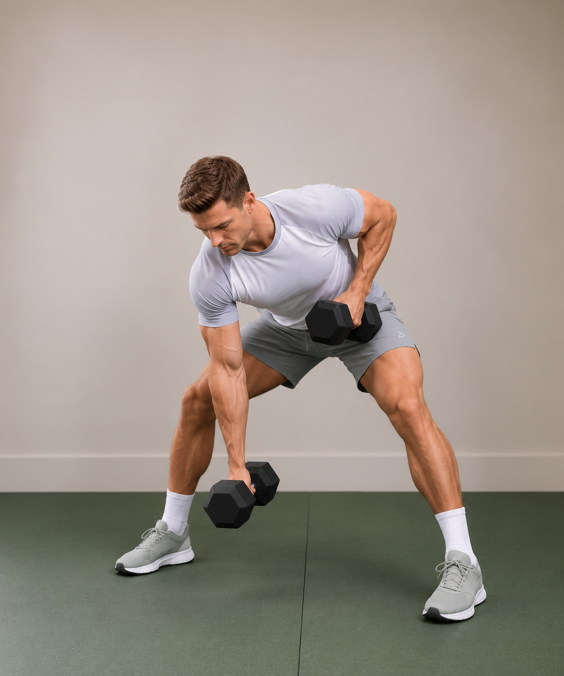 Dumbbell Wide Stance Alternating Row demonstration