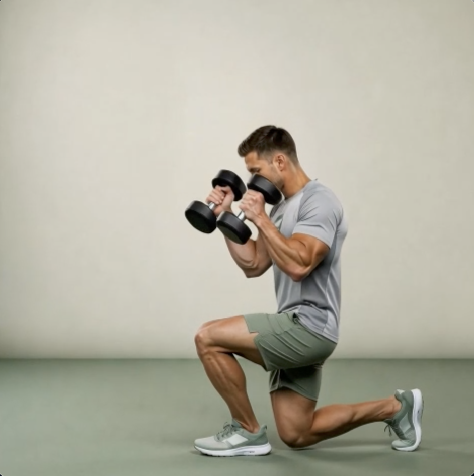 Reverse Lunge + Curls demonstration